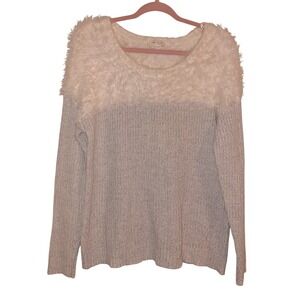 Turo‎ by Vince Camuto Size Large White and Gray Knit Sweater Crew Neck Eyelash